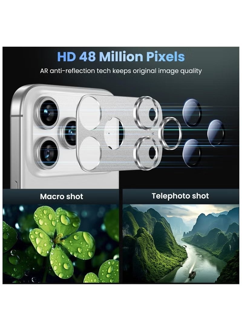 واقي عدسة كاميرا آيفون 17 برو، مُحسّن، قوي الالتصاق، مصنوع من سبيكة معدنية وزجاج مقوى، واقي شاشة الكاميرا الخلفية، غطاء مقاوم للكسر، ملحقات فضية اللون - Image 4